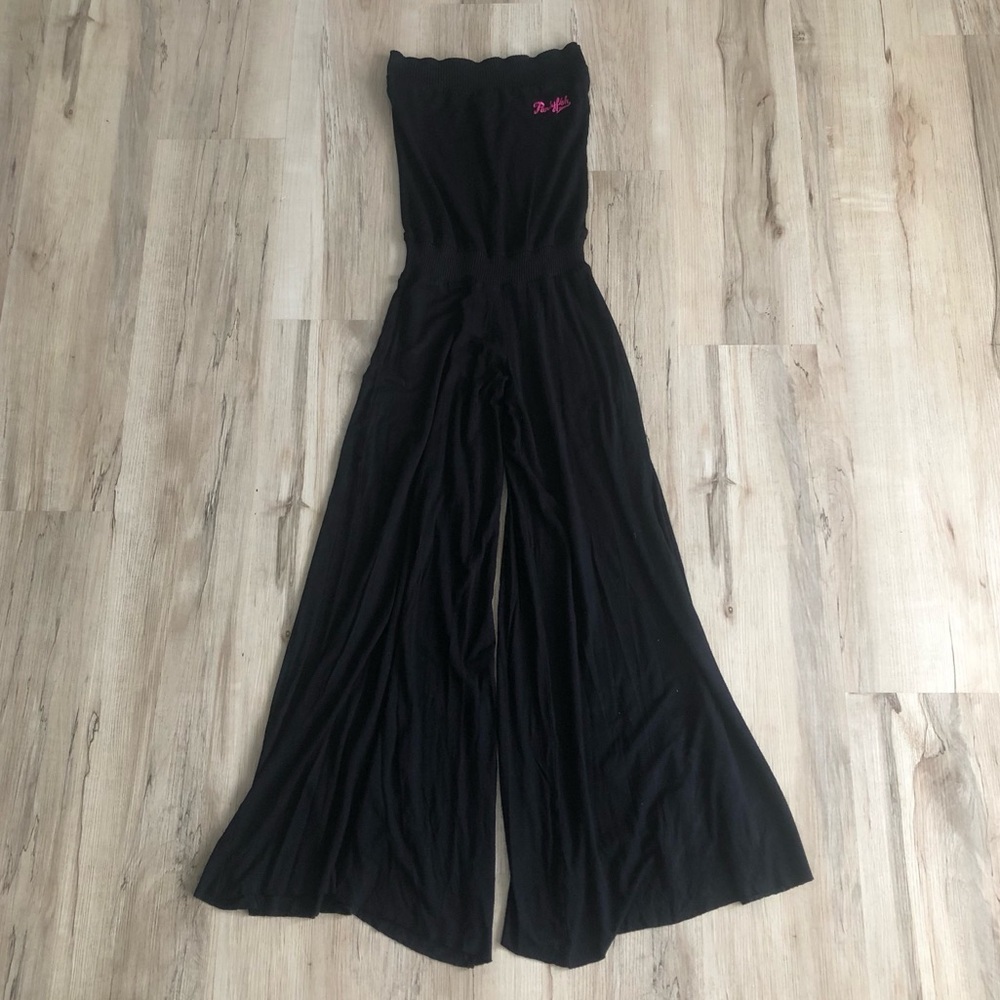 Punkyfish Black Strapless Wide Leg Jumpsuit